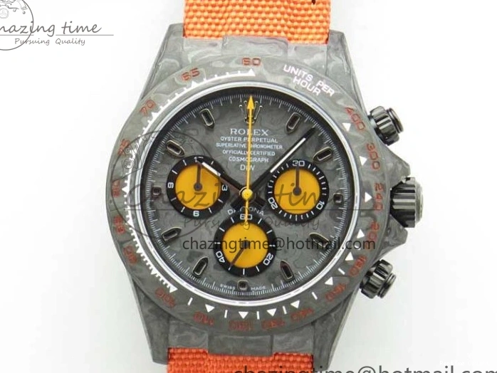 0503 AllSeason Daytona DIW Carbon OMF Best Edition Carbon Orange Dial on Orange Nylon Strap A 2845